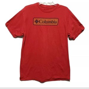 Columbia T Shirt Men's L Short Sleeve Graphic Tee Red with Blue Logo 100% Cotton